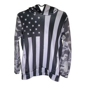 Youth American Flag Black & Gray Hooded Sweater - Winter Outdoors Size Large.